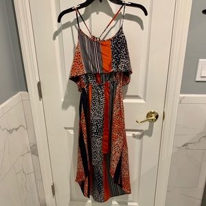 Romeo & Juliet Hi-Lo Midi Navy & Orange Dress